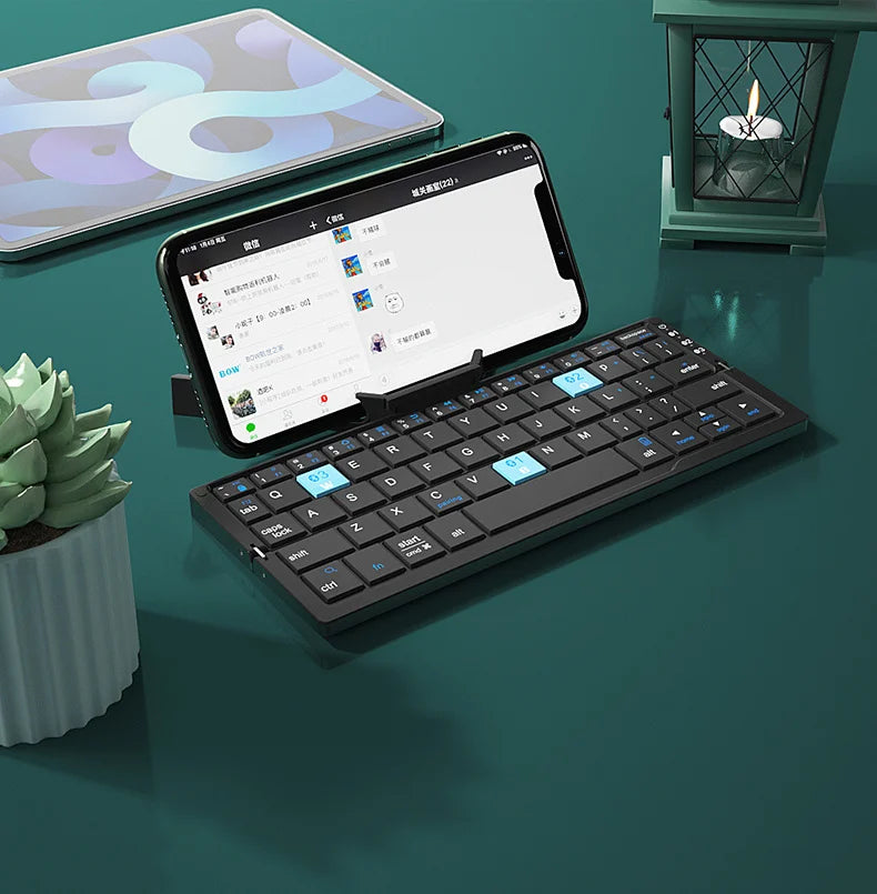 Jomaa Foldable Bluetooth Keyboard Rechargeable Keyboard Mini Folding Wireless Keyboard Aluminum Keypad With Stand For Phone