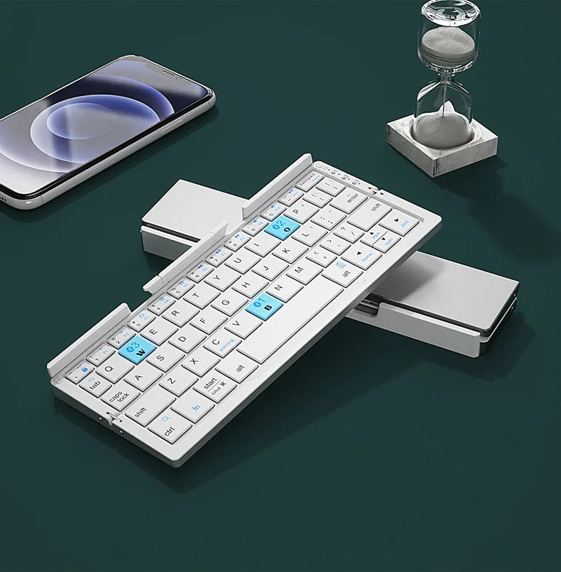 Jomaa Foldable Bluetooth Keyboard Rechargeable Keyboard Mini Folding Wireless Keyboard Aluminum Keypad With Stand For Phone