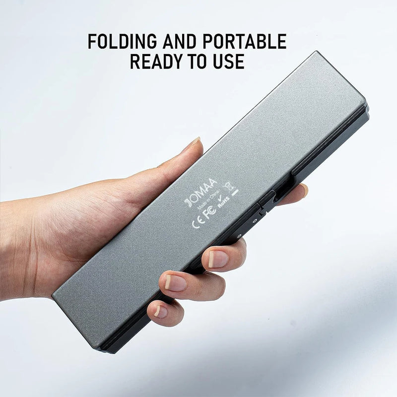 Jomaa Foldable Bluetooth Keyboard Rechargeable Keyboard Mini Folding Wireless Keyboard Aluminum Keypad With Stand For Phone